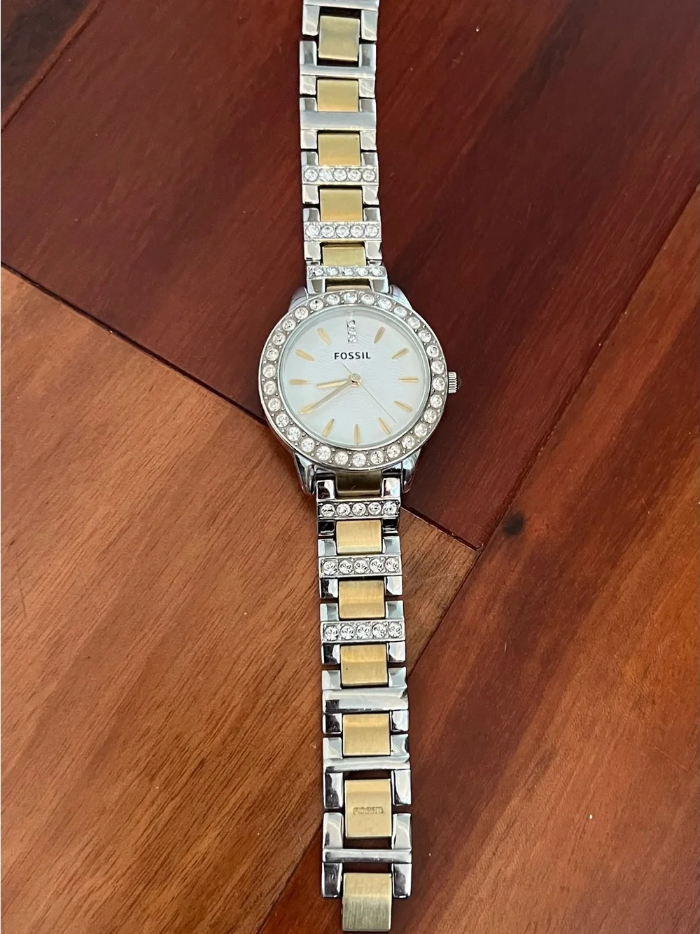 Fossil Two-Tone Silver and Gold Crystal Accent Women's Watch